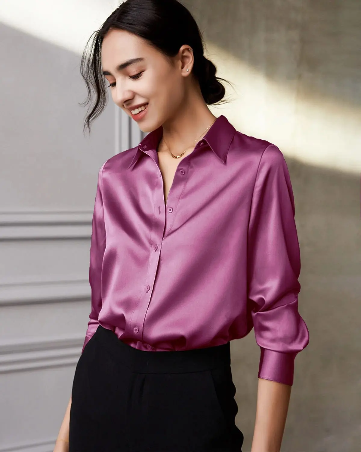 22 Momme Silk Long Sleeve Shirt (Violet)