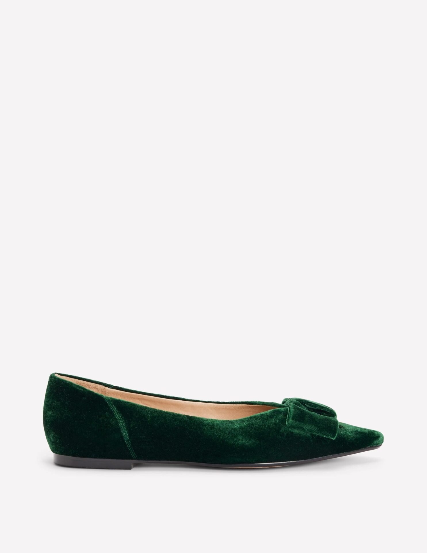 Nigella Bow Velvet Pointed Flats (Midnight Emerald)