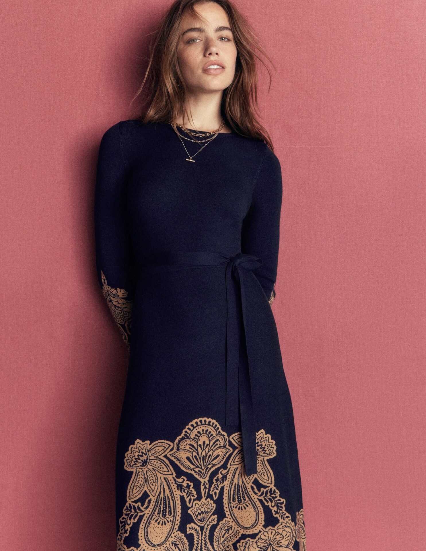 Crew Midi Jacquard Dress (Navy Placement)