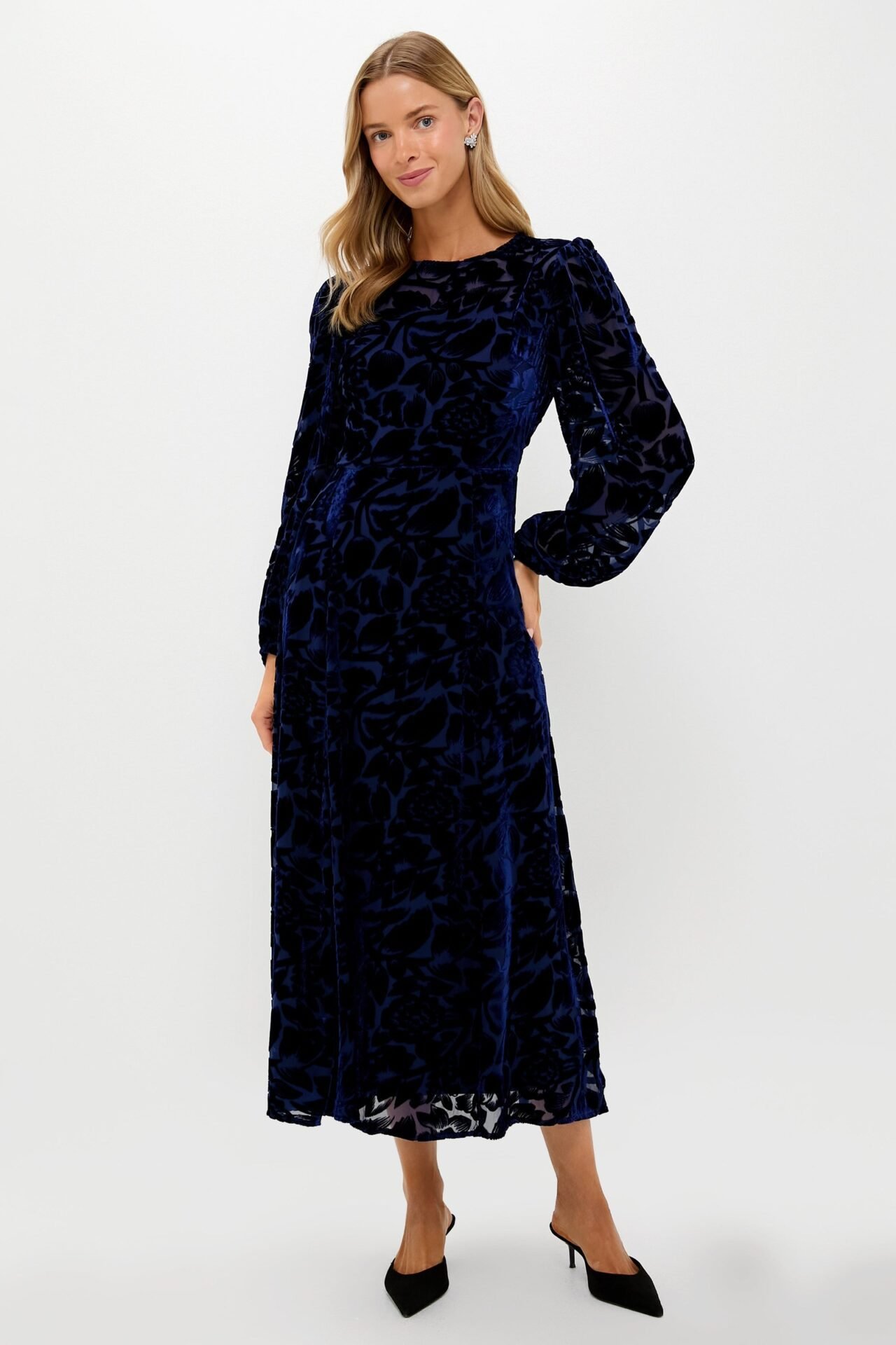 Navy Burnout Velvet Odette Maxi Dress (Hyacinth House)