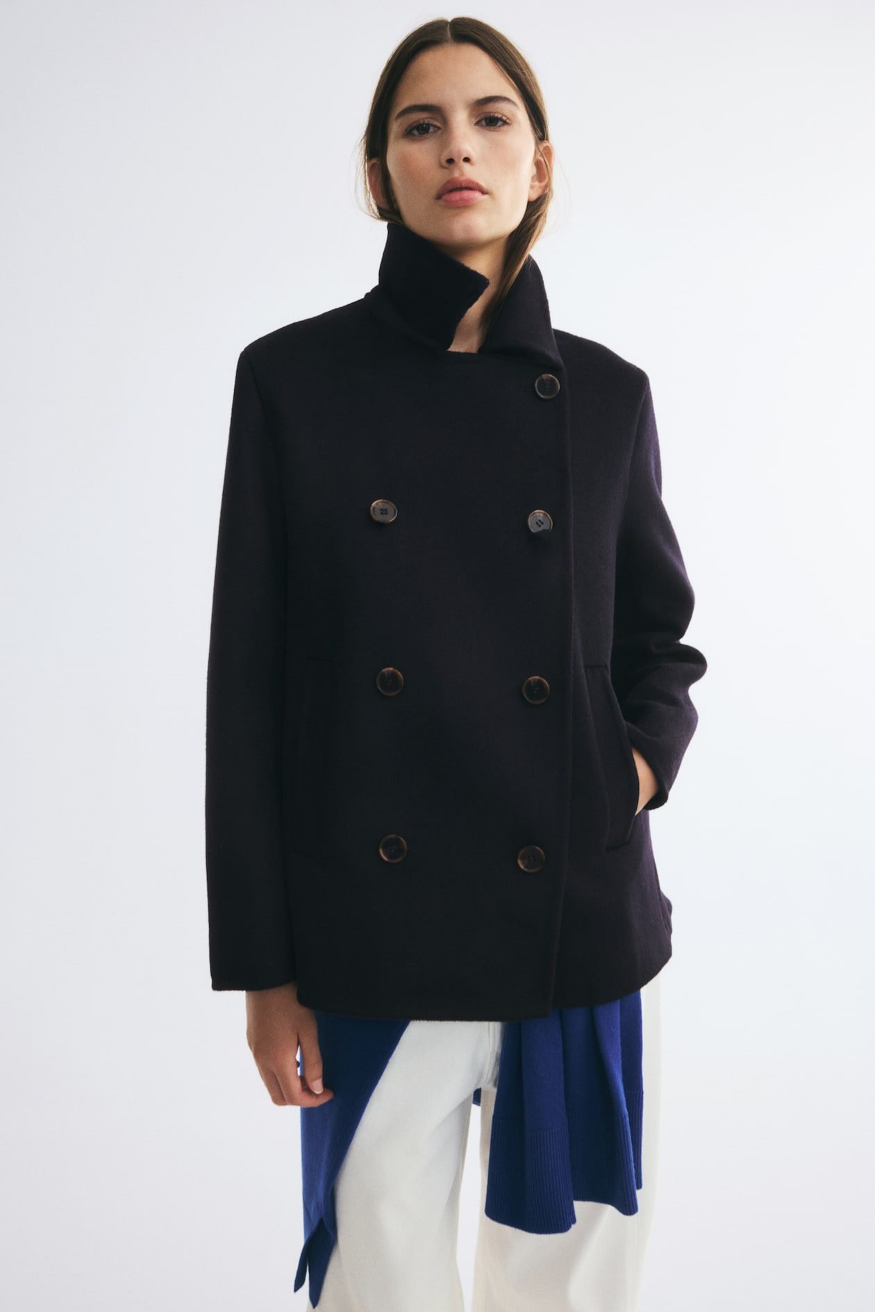 Handmade Wool-Blend Coat (Navy blue)