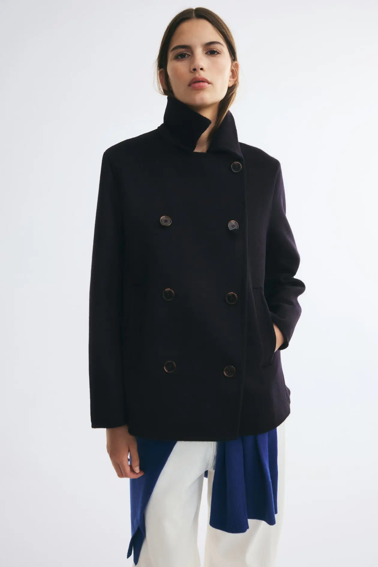 Handmade Wool-Blend Coat (Navy blue)