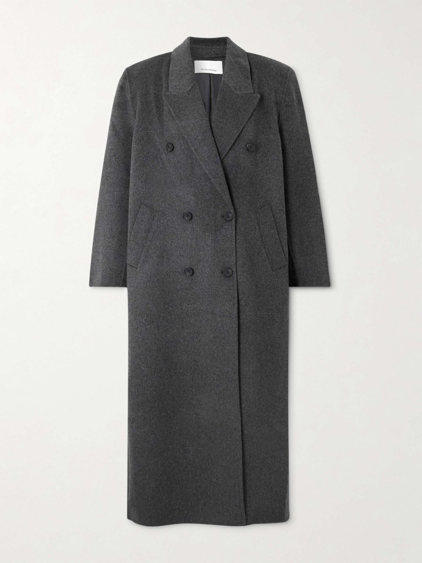 Gaia Double-Breasted Wool-Blend Coat (Dark Gray)