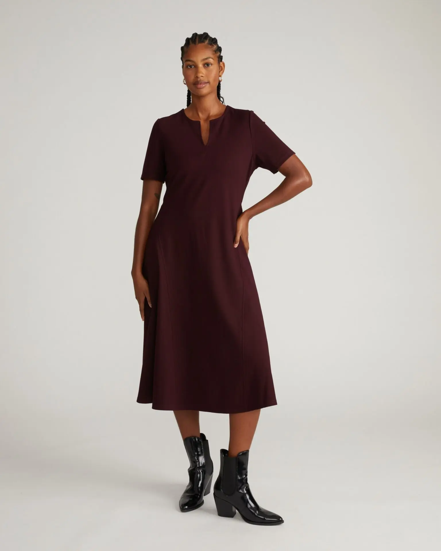 Saskia Ponte Dress (Black Cherry)