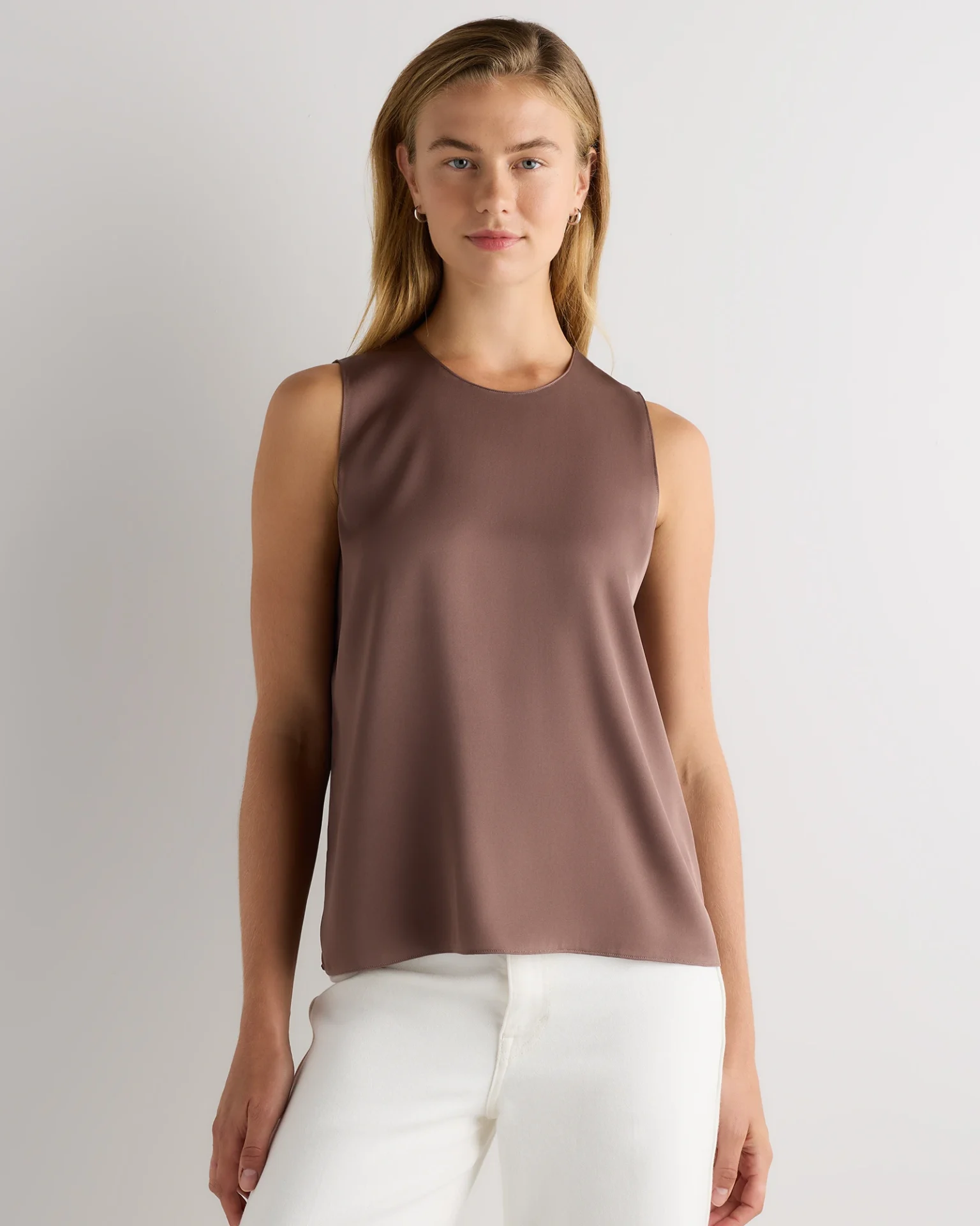 Washable Stretch Silk Shell Tank (Mink Taupe)