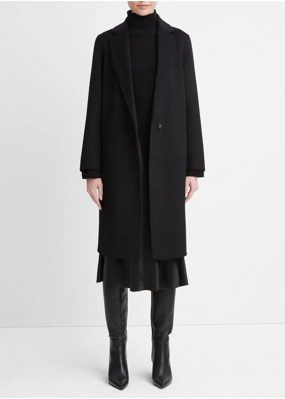 Classic Wool-Blend Straight Coat (Black)