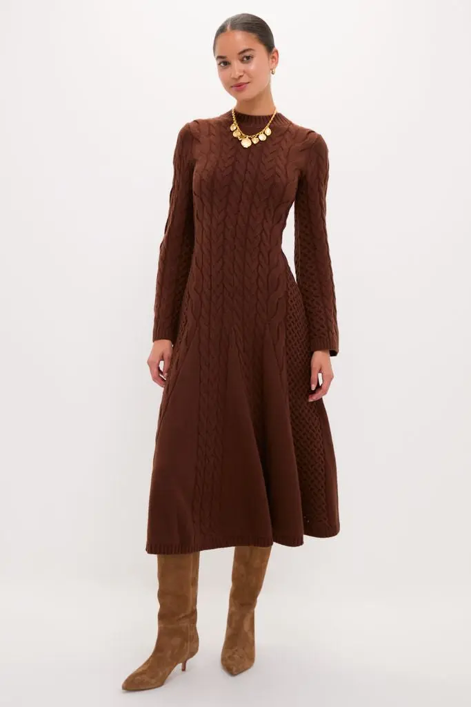 Chocolate Cable Knit Fernie Midi Dress (Hyacinth House)