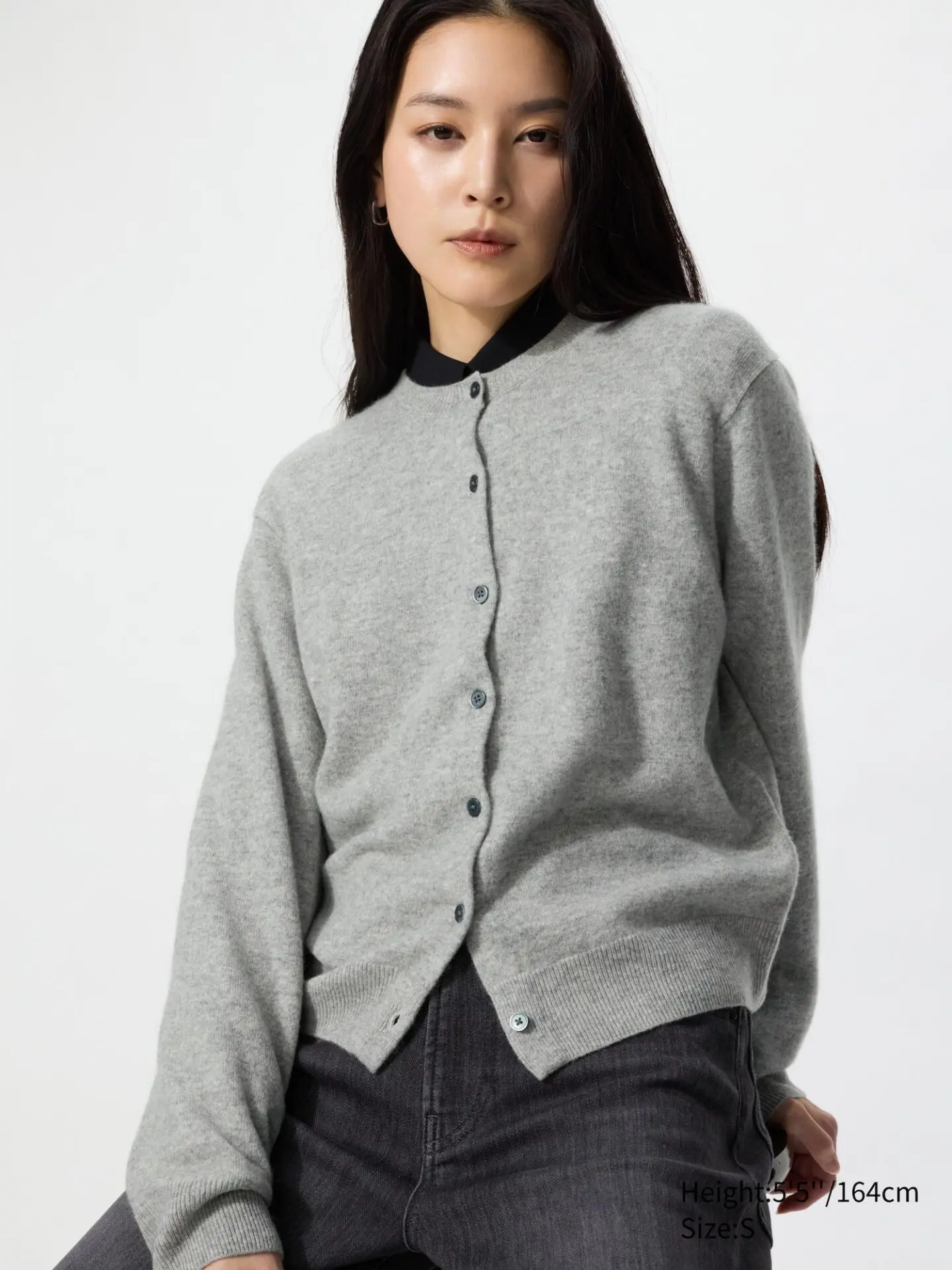 Cashmere Crew Neck Cardigan (03 Gray)