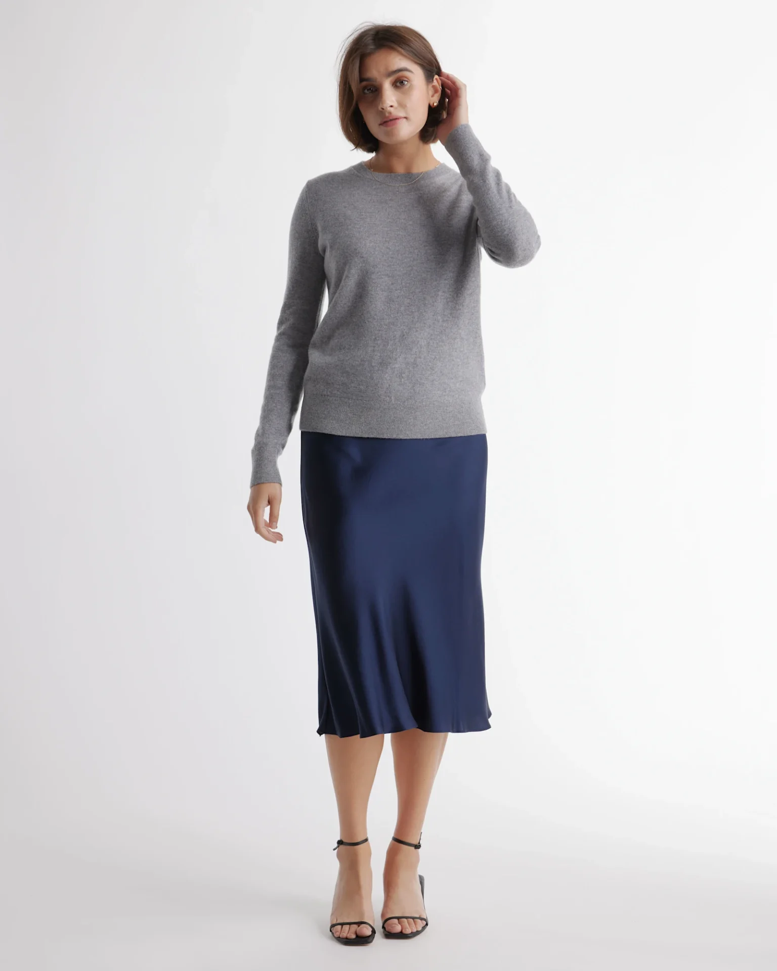 100% Washable Silk Skirt (Navy)