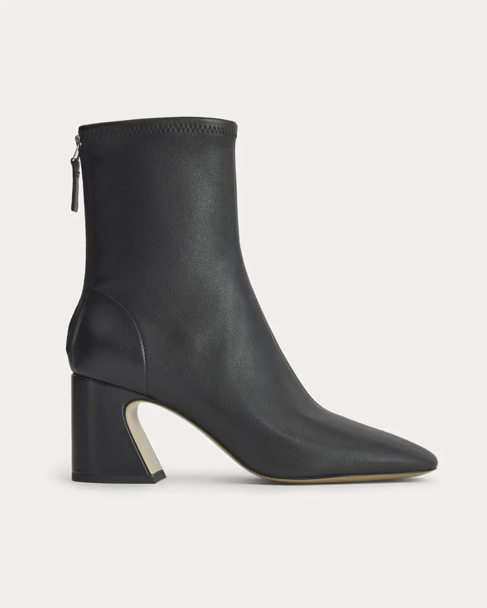 Leather Curved-Heel Boot (Black)