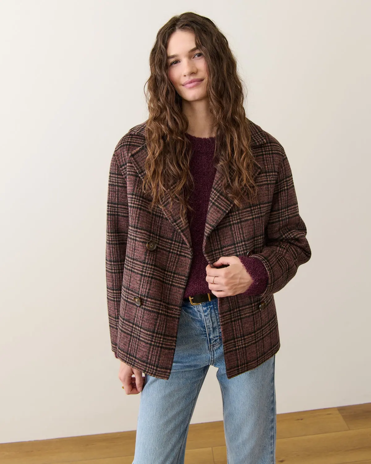 Valentina Wool Peacoat (Warm Plaid)