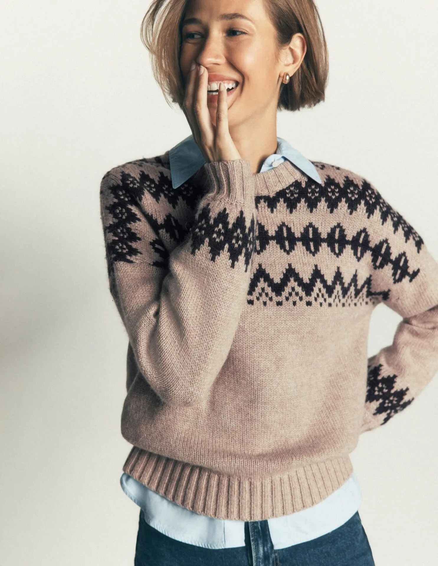 Chunky Fair Isle Sweater (Chinchilla Melange, Fair Isle)