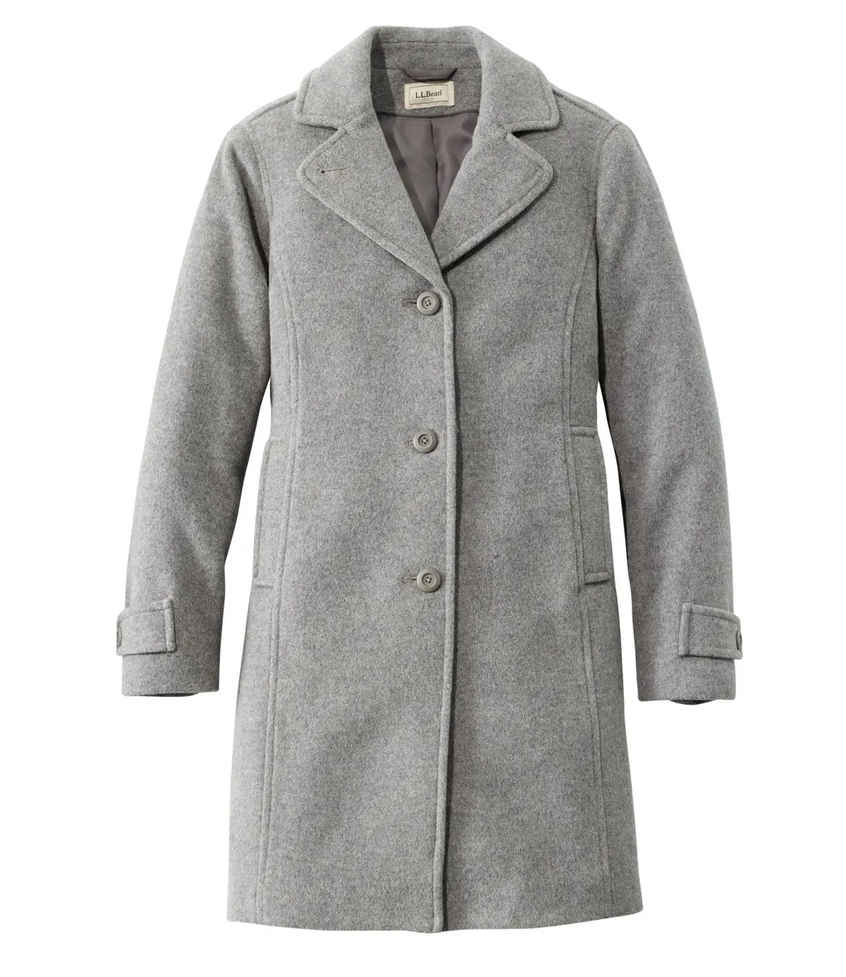 Women's Classic Lambswool Polo Coat, Three-Quarter Length (Light Gray Heather)