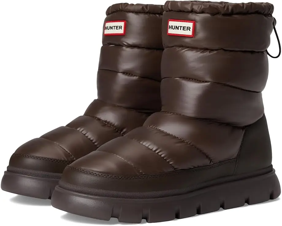 Hunter Maribel Lug Sole Insulated Waterproof Snow Booties (Dark Brown)