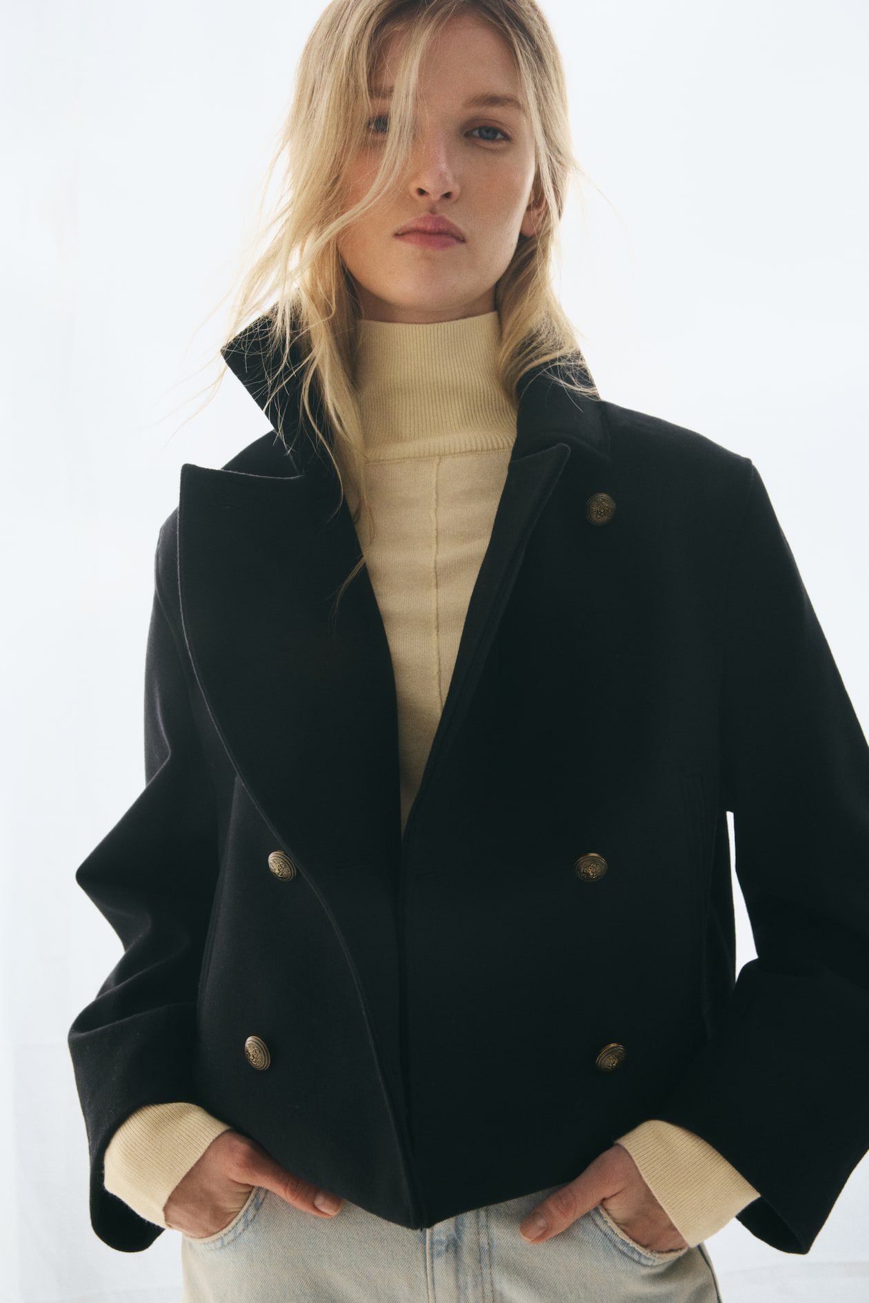 Wool-Blend Funnel-Collar Jacket (Black)