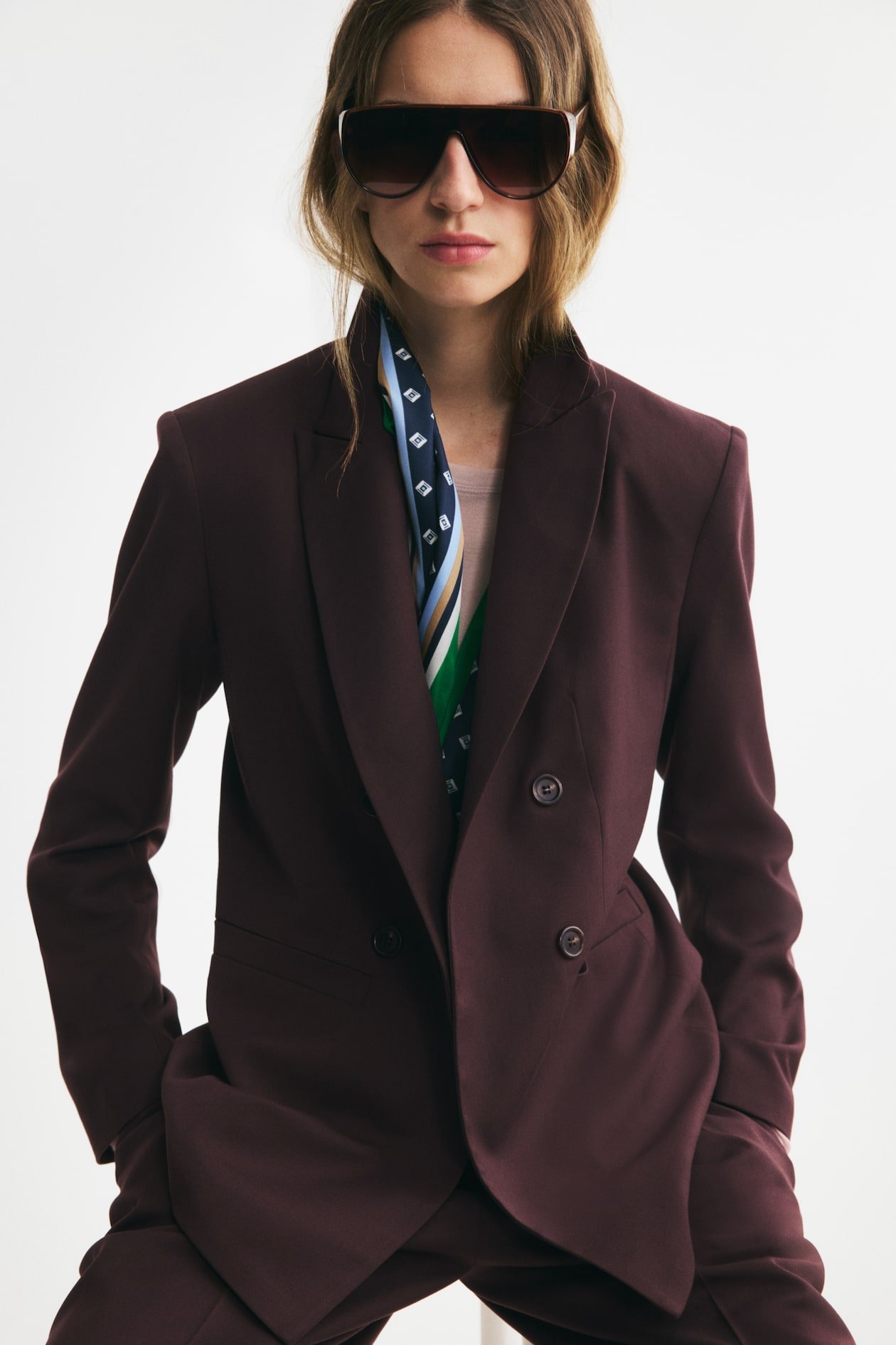 Double-Breasted Casual Blazer (Dark Brown)