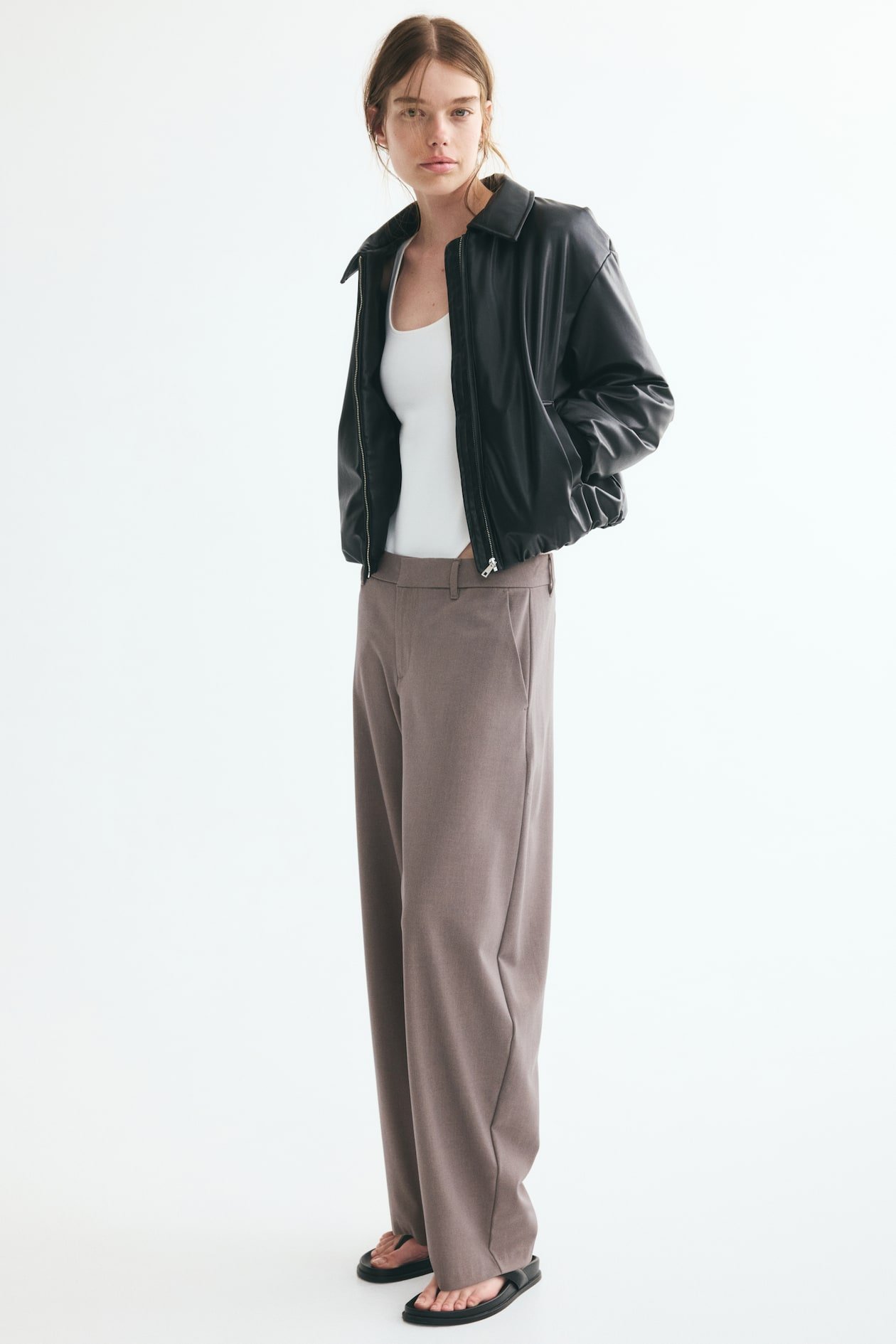 Dressy Barrel-Leg Pants (Taupe)