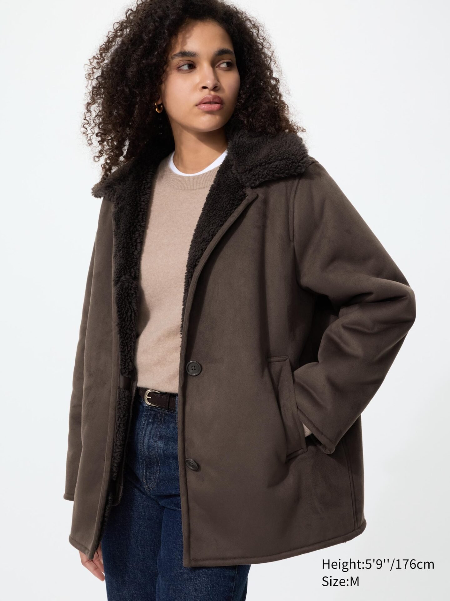 Faux Shearling Short Coat (Brown)