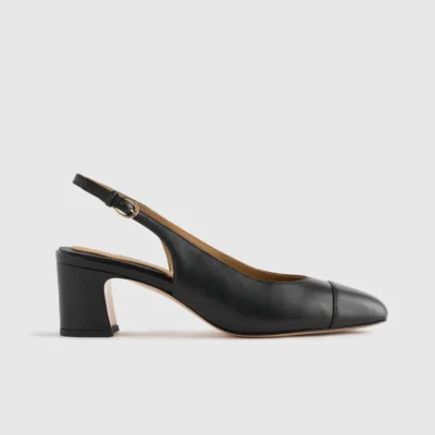 Italian Leather Cap Toe Slingback (Black)