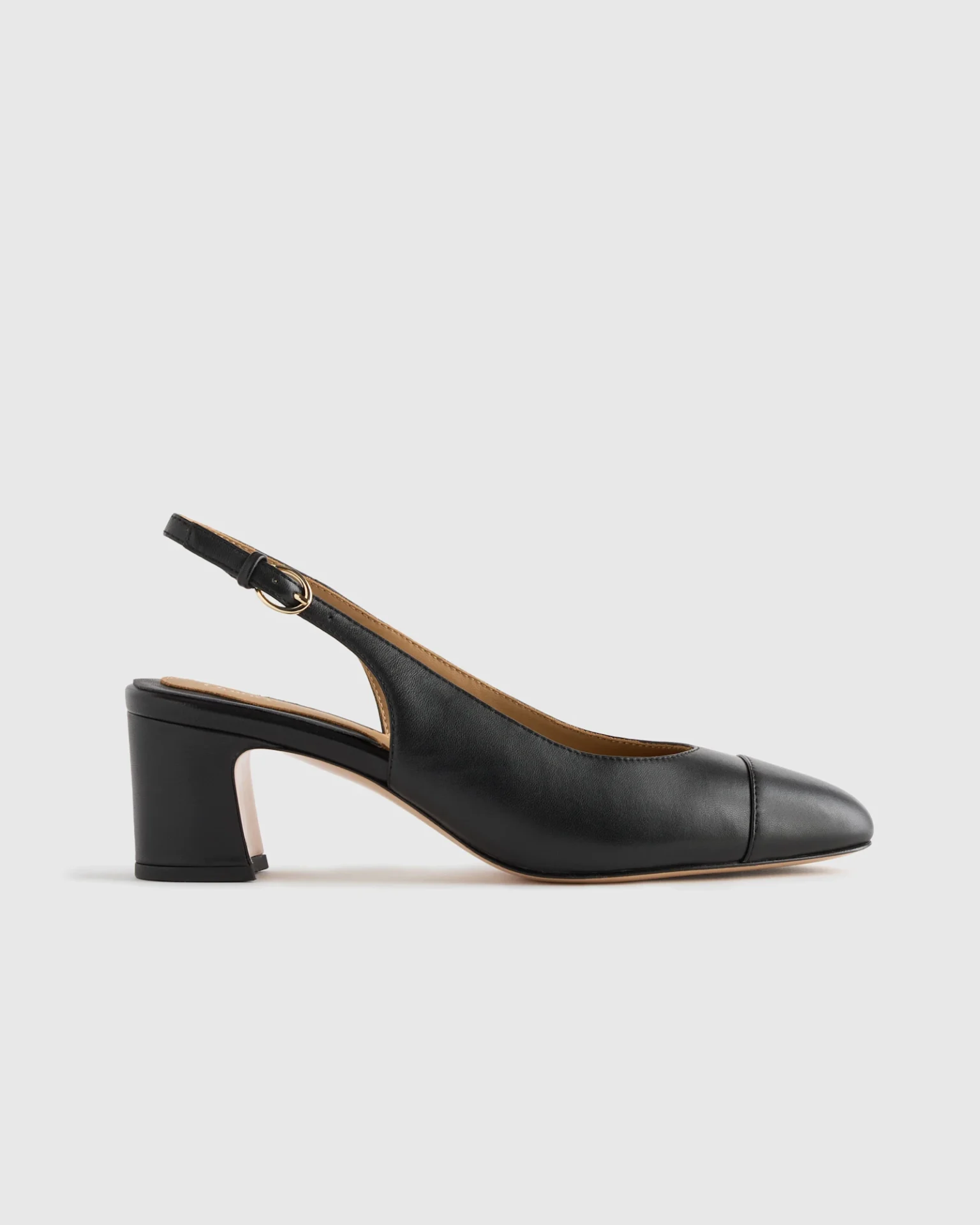 Italian Leather Cap Toe Slingback (Black)