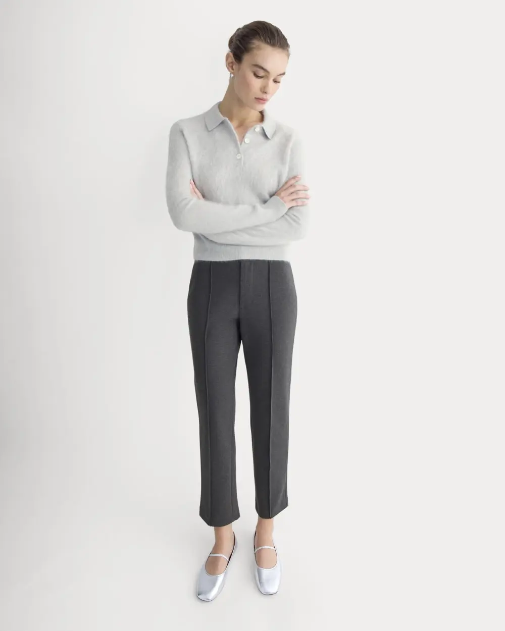 Slim Trouser in Ponte (Heathered Soot)