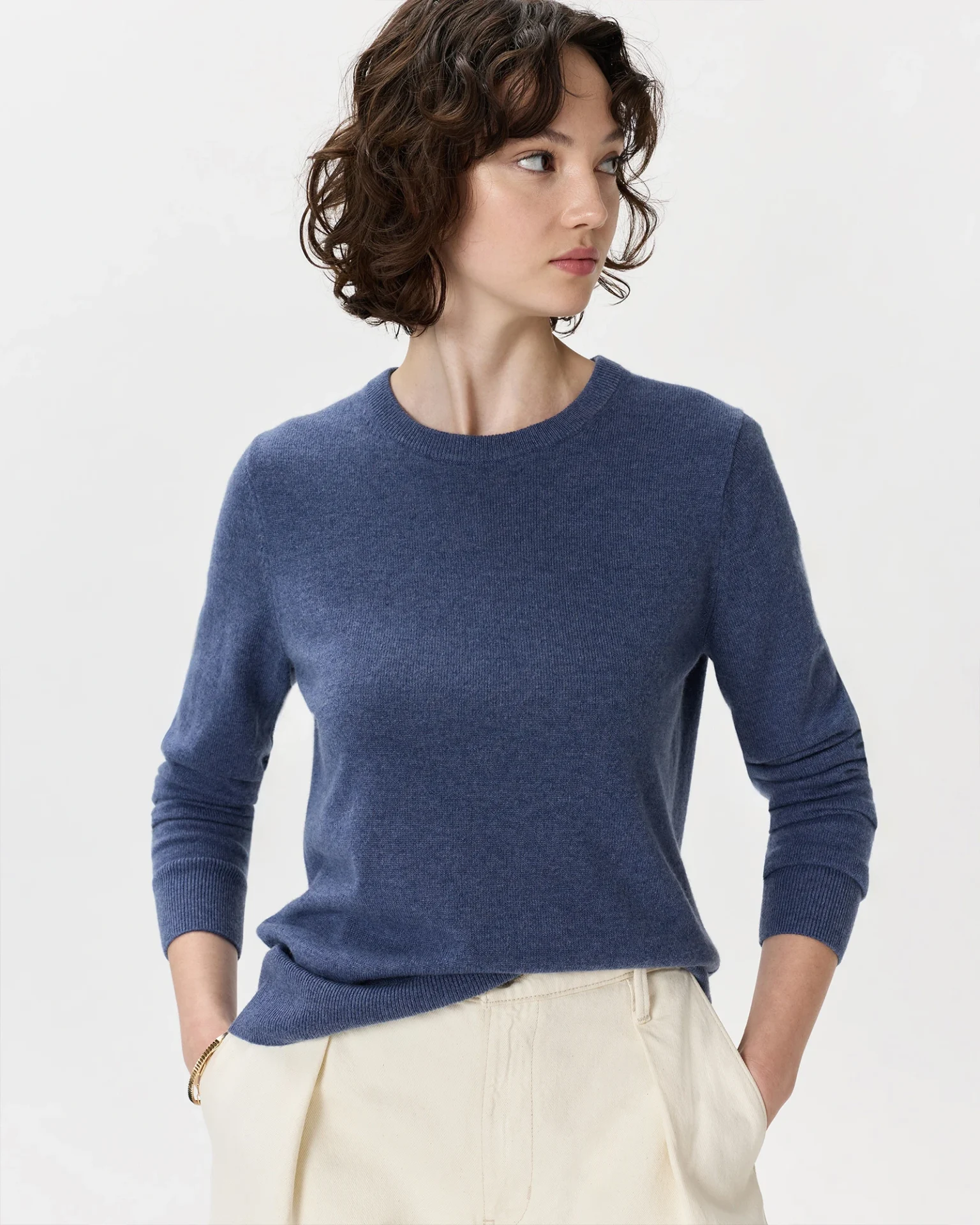 Mongolian Cashmere Crewneck Sweater (Heather Storm Blue)