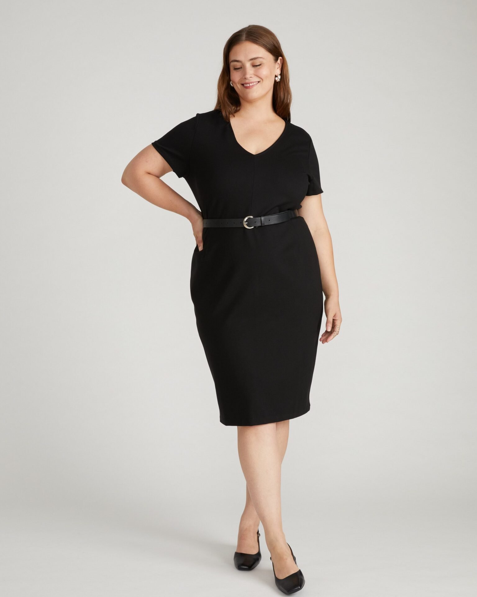 Executive V Neck Ponte Dress (Black)