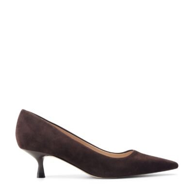 Calynna Leather Kitten Heel Pump (Dark Brown Suede)