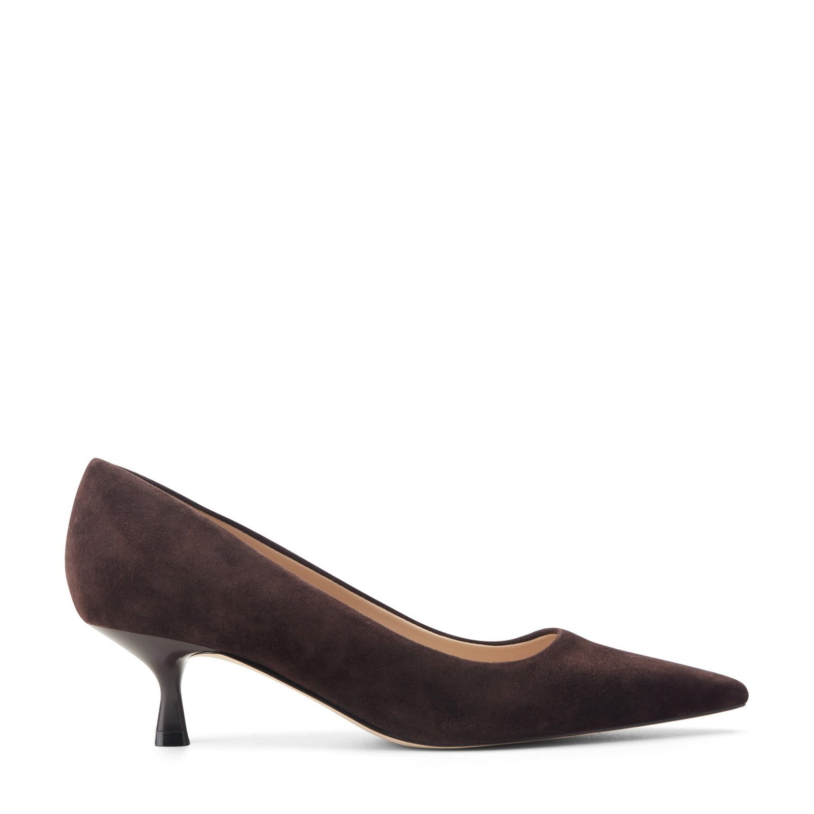 Calynna Leather Kitten Heel Pump (Dark Brown Suede)