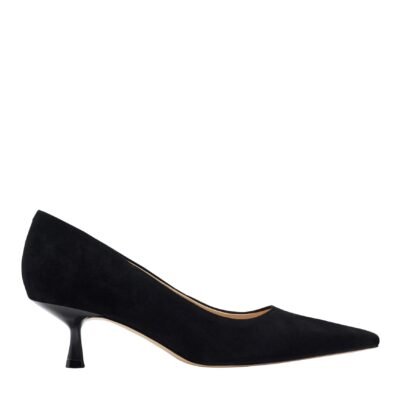 Calynna Leather Kitten Heel Pump (Black Suede)