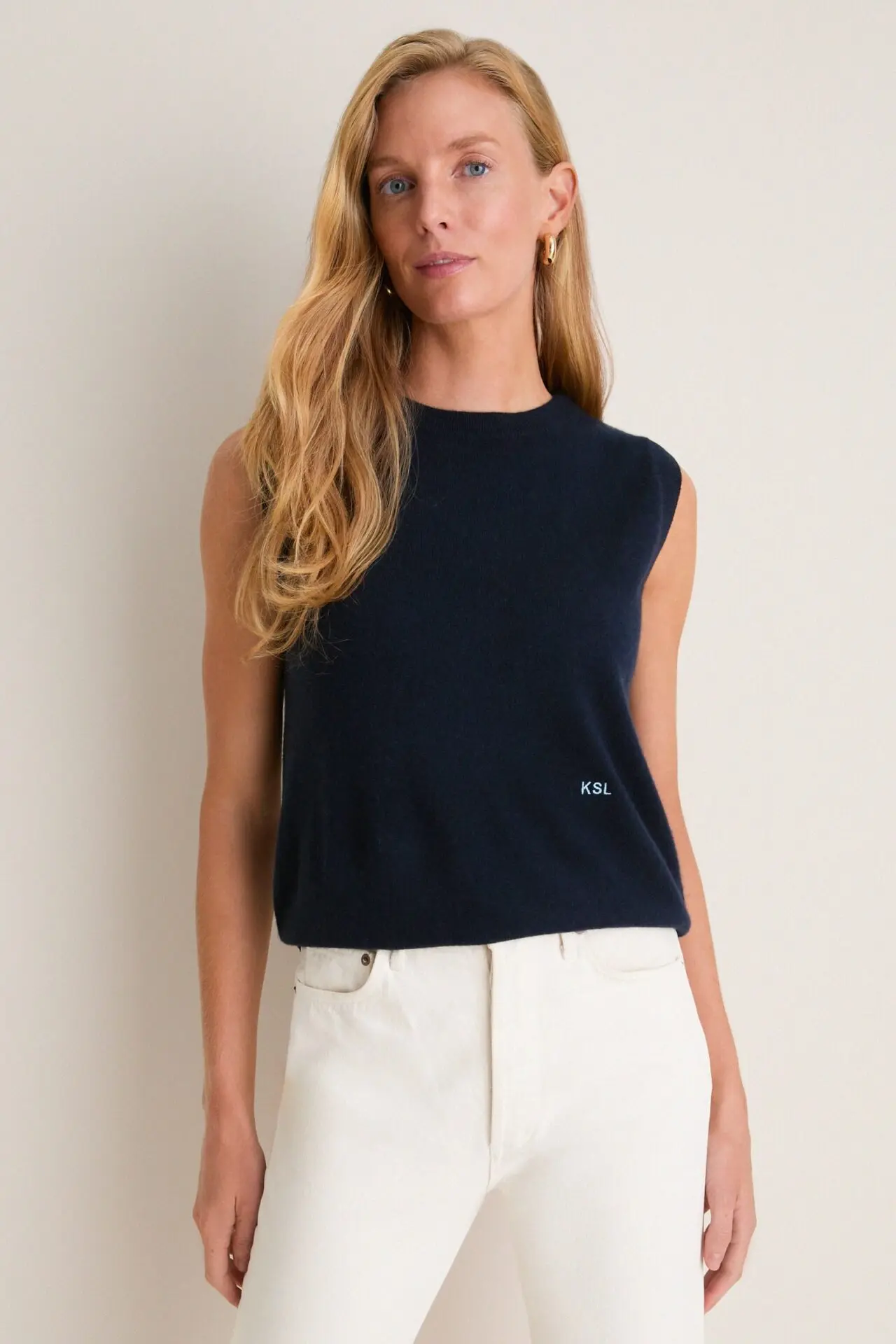 Midnight Navy Cashmere Sleeveless Ava Shell (Midnight Navy)