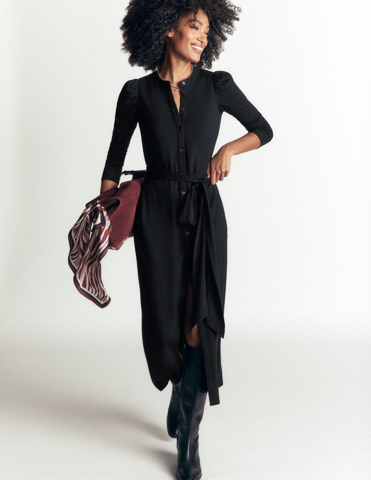 Honor Column Jersey Midi Dress (Black)