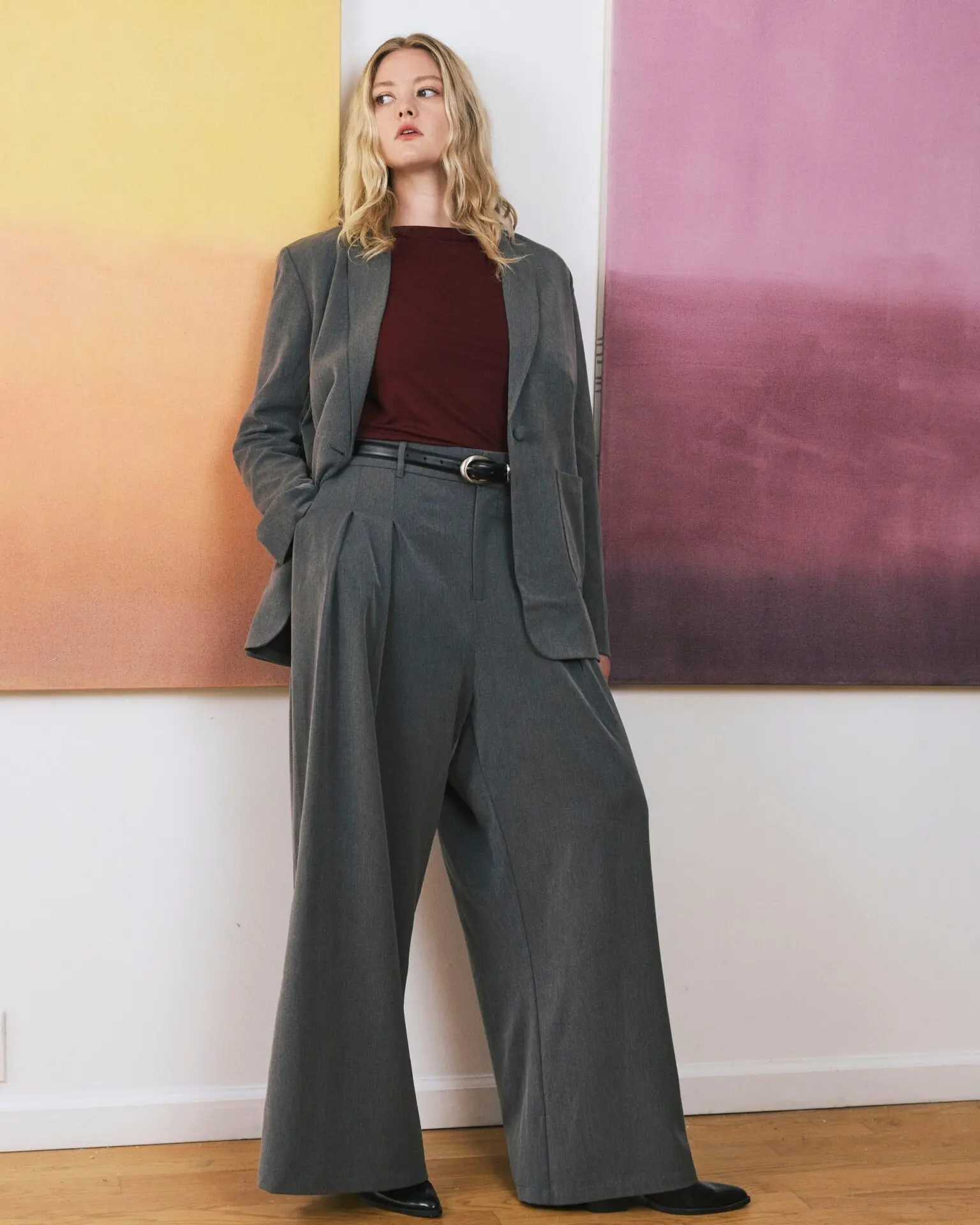 All Day Perfect Palais Wide Leg Pants (Dark Gray Heather)