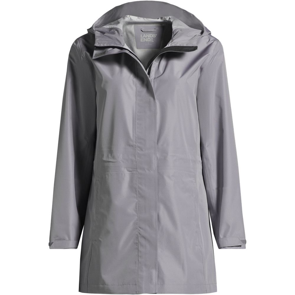 Women's Waterproof Hooded Packable Rain Jacket (Harbor Gray)