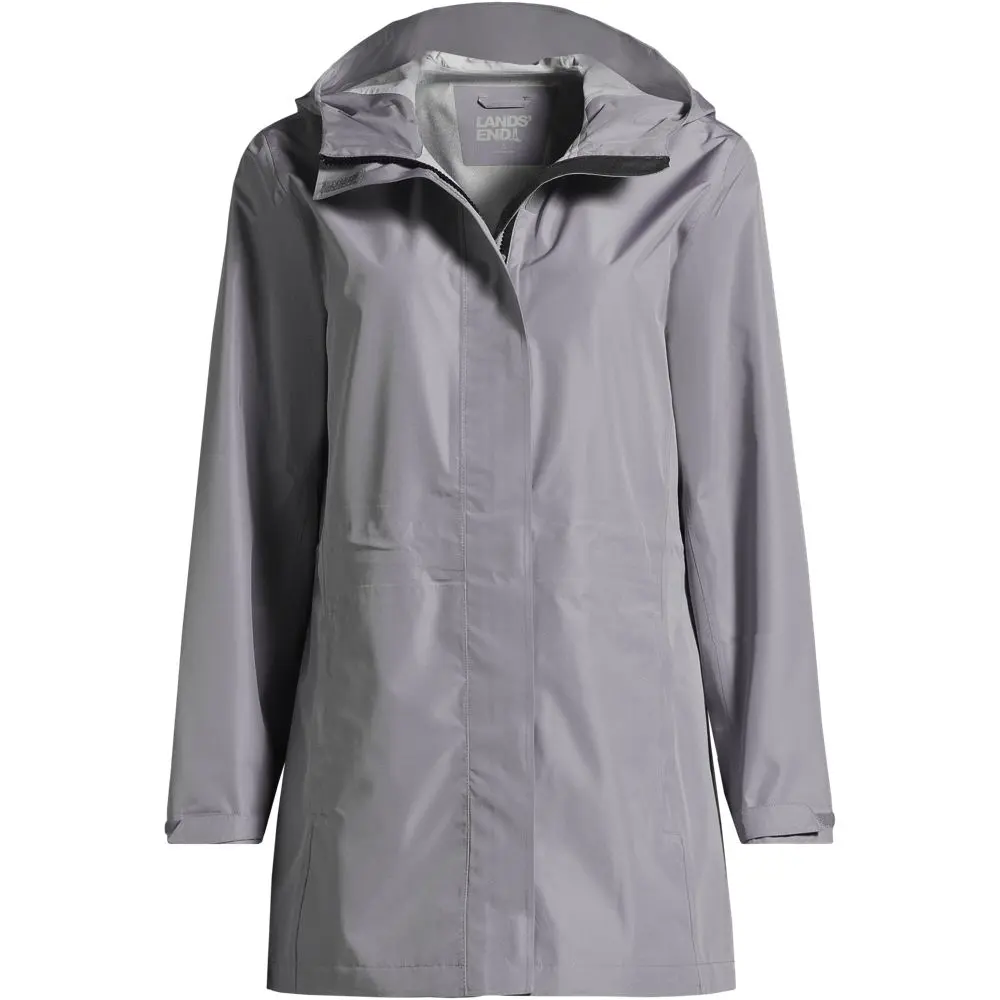 Women's Waterproof Hooded Packable Rain Jacket (Harbor Gray)