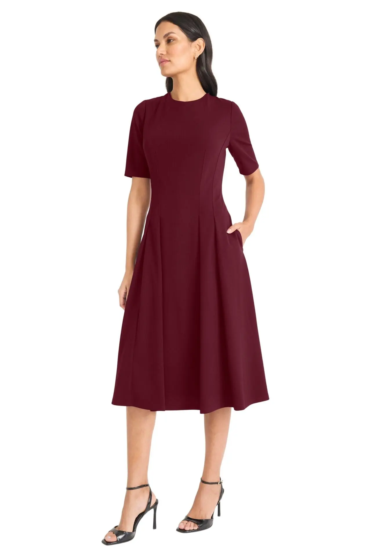 Tresa Below the Knee A-Line Dress (Arresting Burgundy)