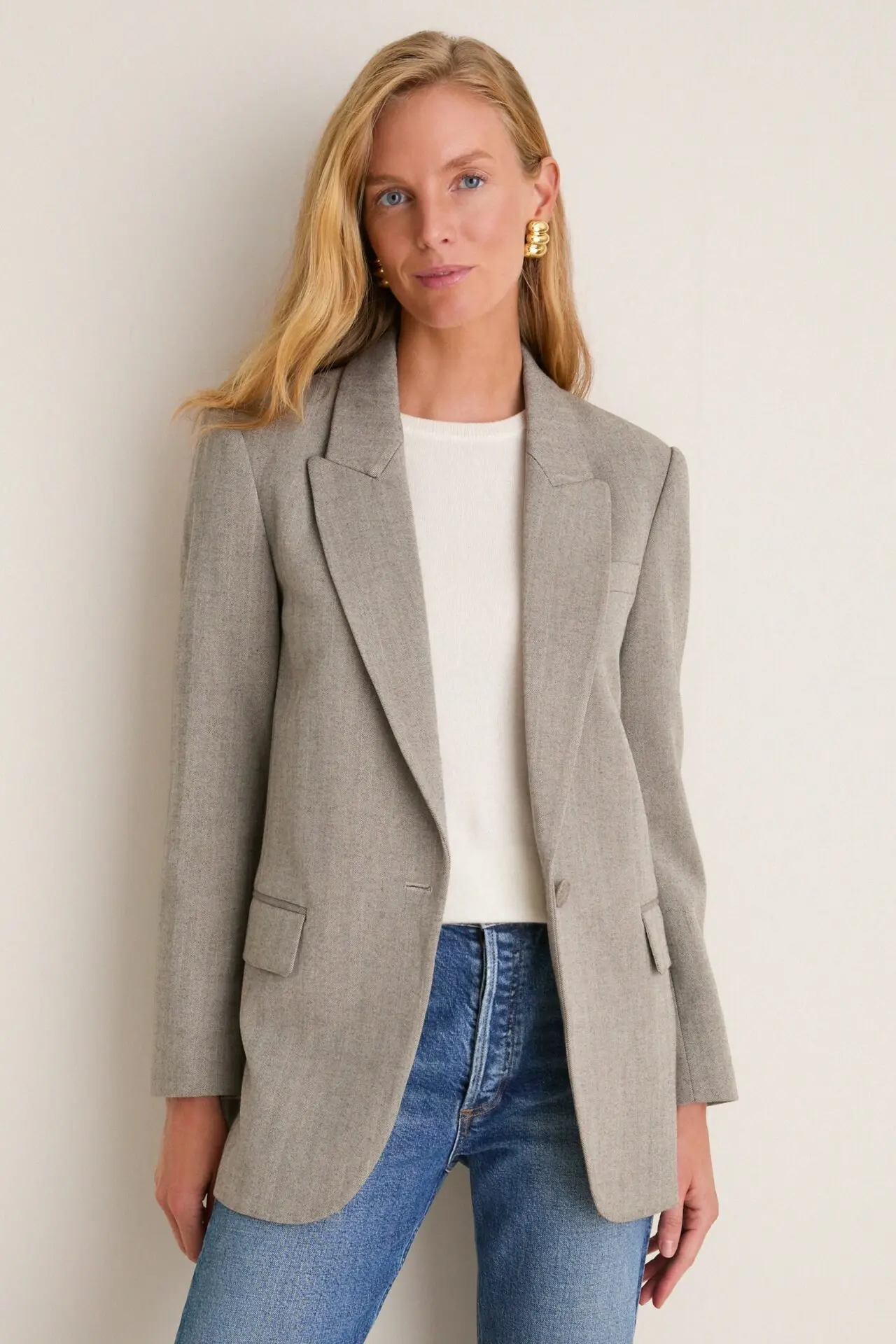 Gray Herringbone Suede Patch Leo Blazer (Gray Herringbone)