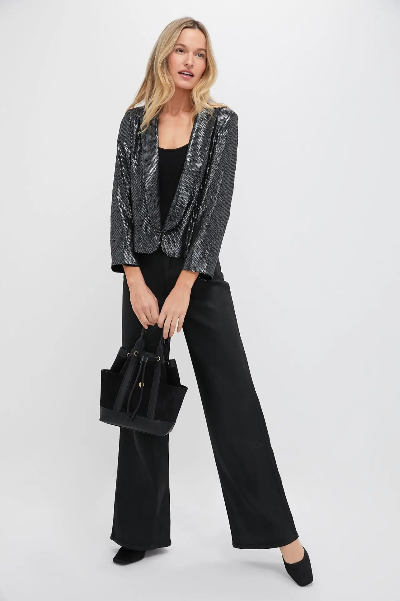 Gunmetal Sequin Cropped Zana Jacket (Gunmetal)