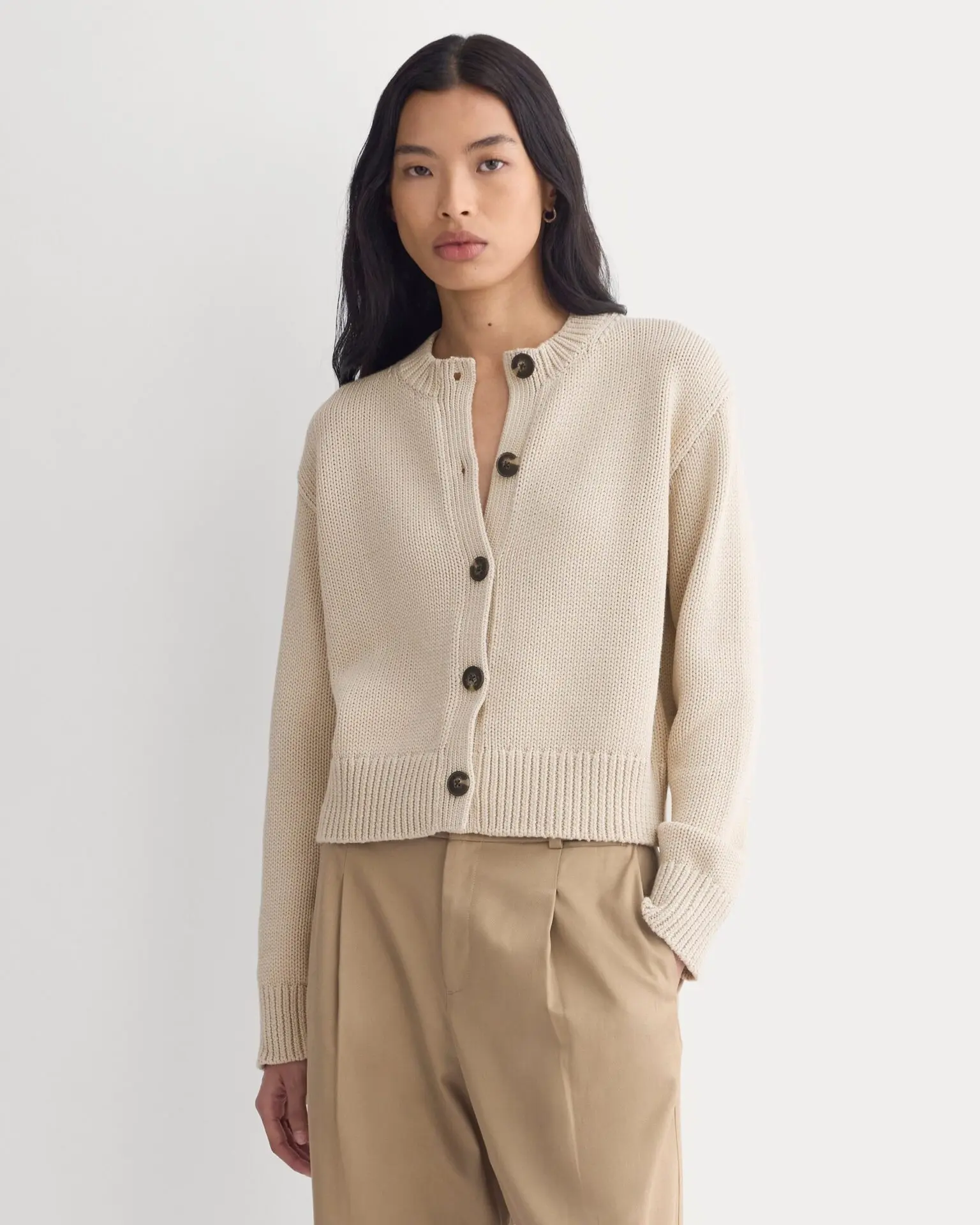 Shrunken Crew Cardigan in Elevated Cotton (Peyote)