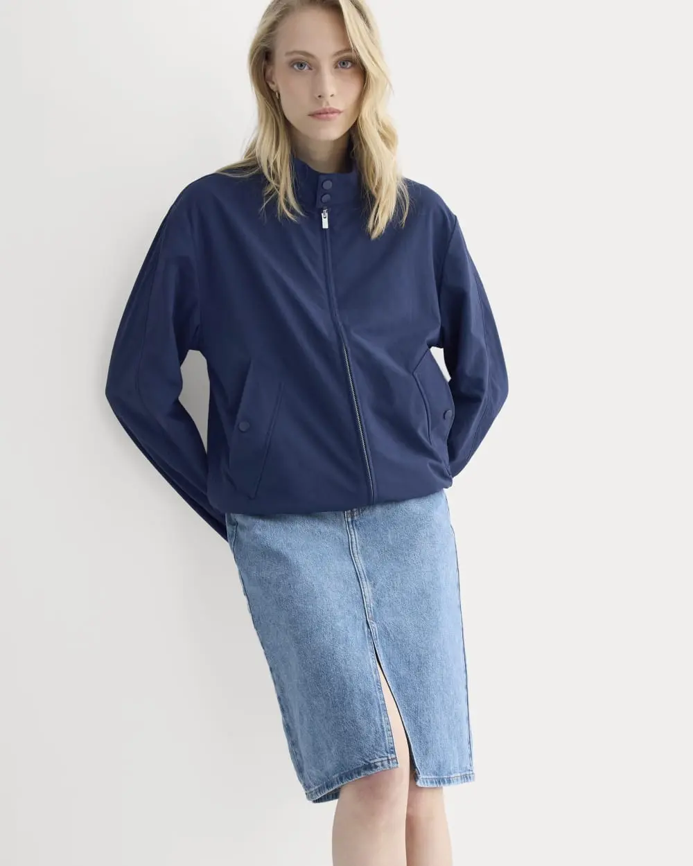 Mid-Rise Denim Midi Skirt (Vintage Mid Indigo)