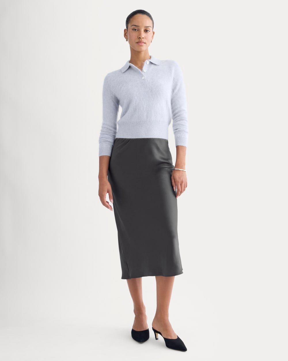 Slip Skirt in Silk Charmeuse - Graphite