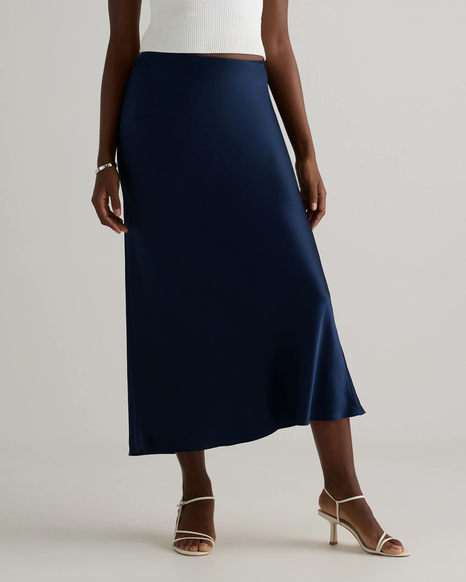 100% Washable Silk Maxi Skirt (Navy)