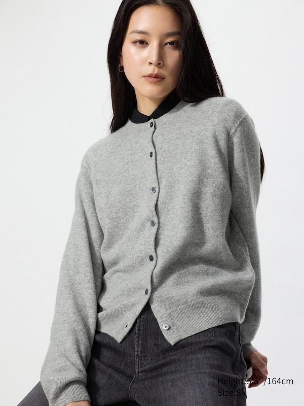 Cashmere Crew Neck Cardigan (03 Gray)