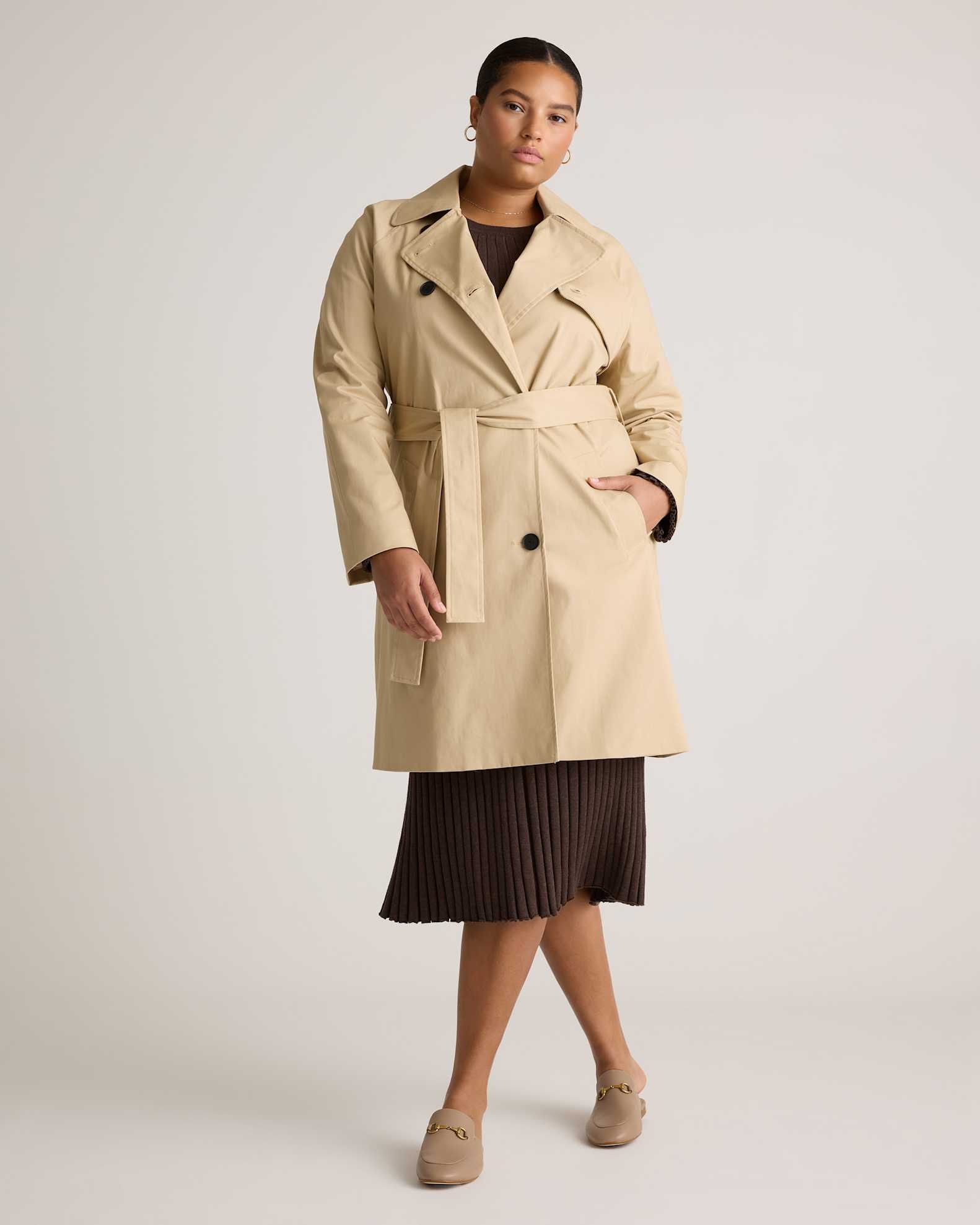 Comfort Stretch Trench Coat (Light Khaki)