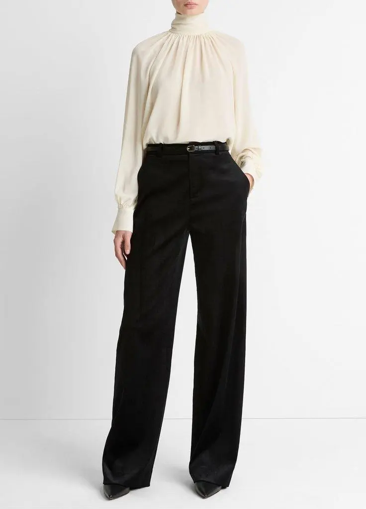 Italian Velvet High-Waist Wide-Leg Trouser (Black)