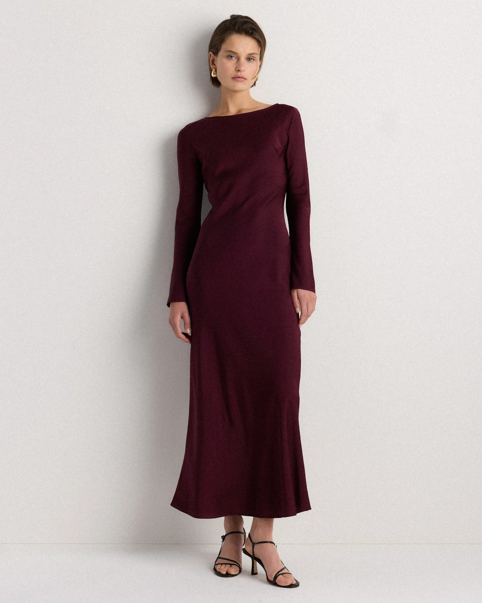 Washable Stretch Silk Long Sleeve Maxi Dress (Wine Tasting Red)