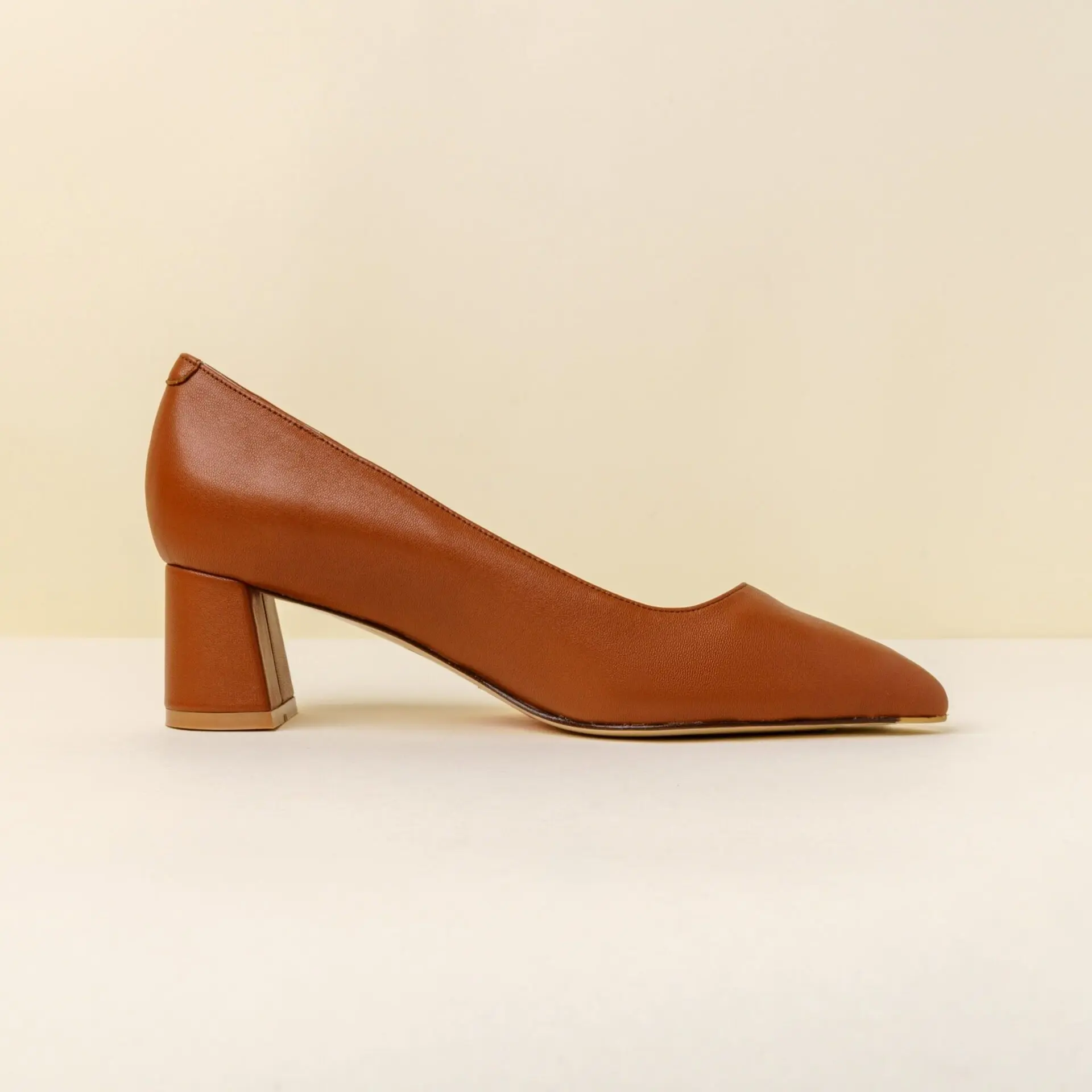 Courageous Caramel Leather Lower Block Heel