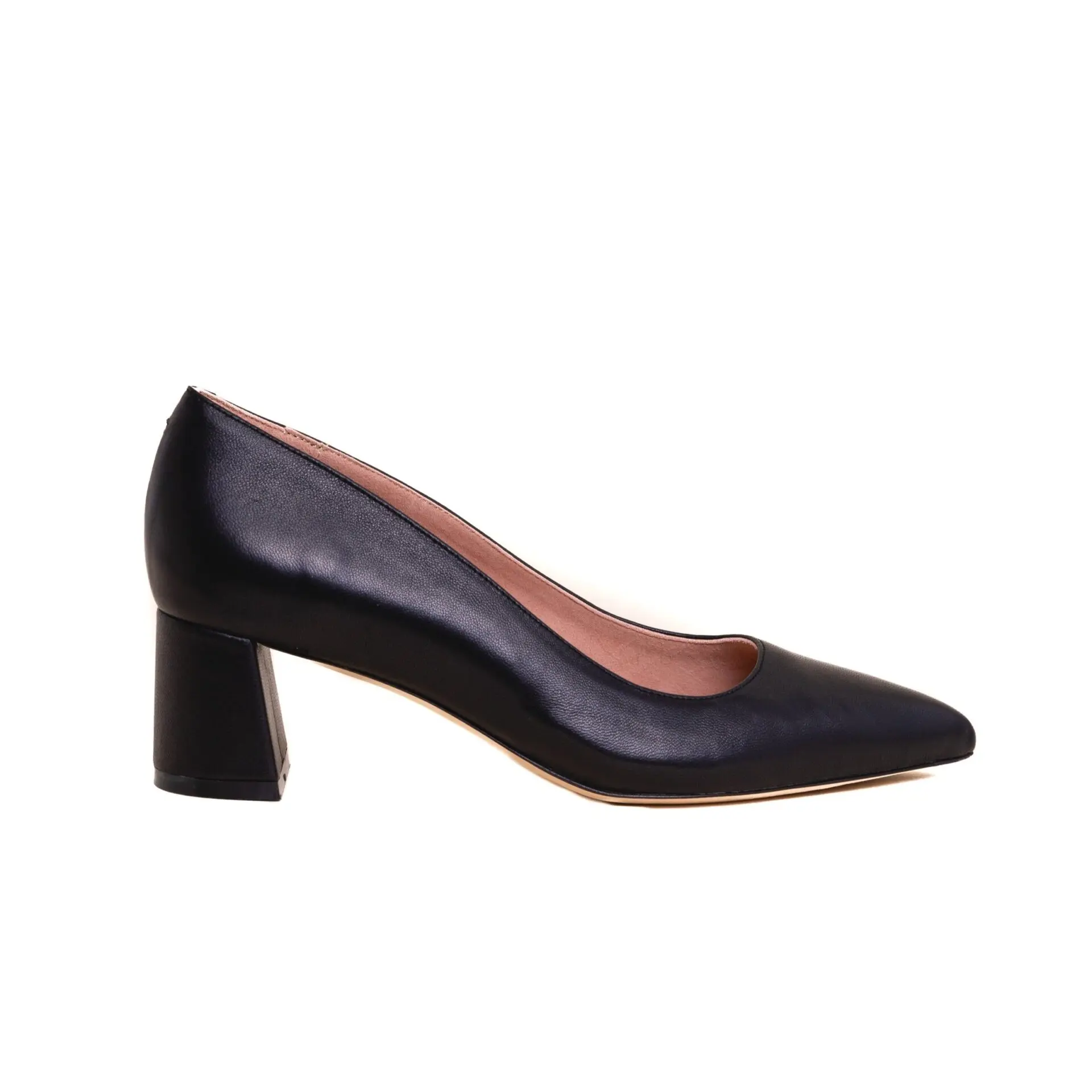 Black Leather Lower Block Heel (2-inch pump)