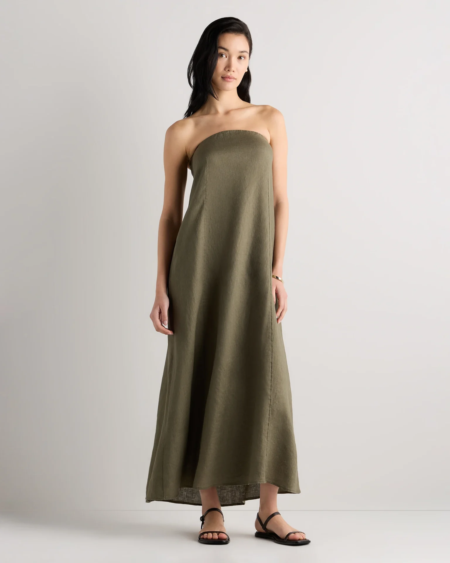 100% European Linen Strapless Maxi Dress