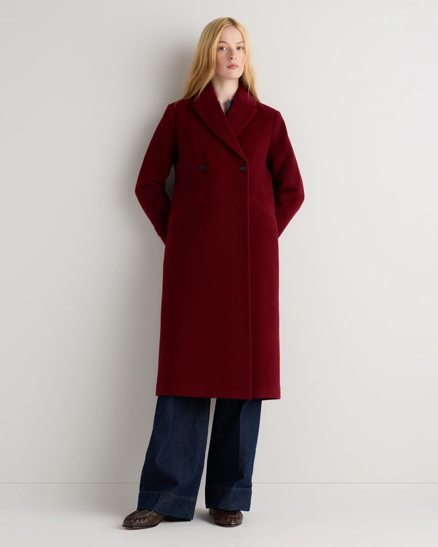 Wool Cashmere Tailored Long Coat (Rouge Red)